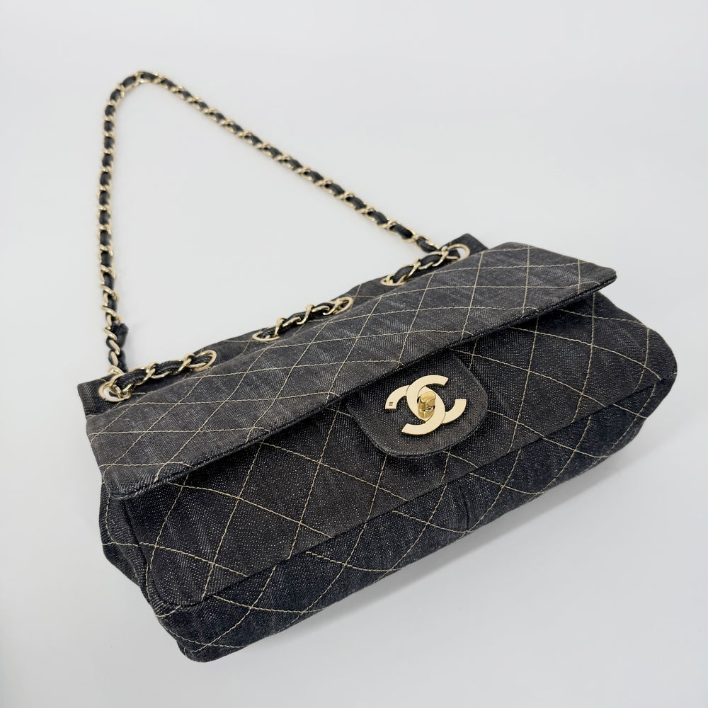 CHANEL シャネル ショルダーバッグ チェーンショルダー ココマーク ココ デニム ネイビー 紺 ゴールド金具 レディース【中古品】