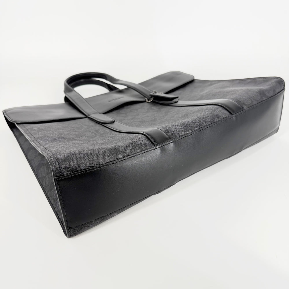 COACH コーチ 2WAY メトロポリタンポートフォリオ ショルダーバッグ ハンドバッグ ビジネスバッグ PVC レザー ブラック 黒 グレー シルバー金具 メンズ【中古品】