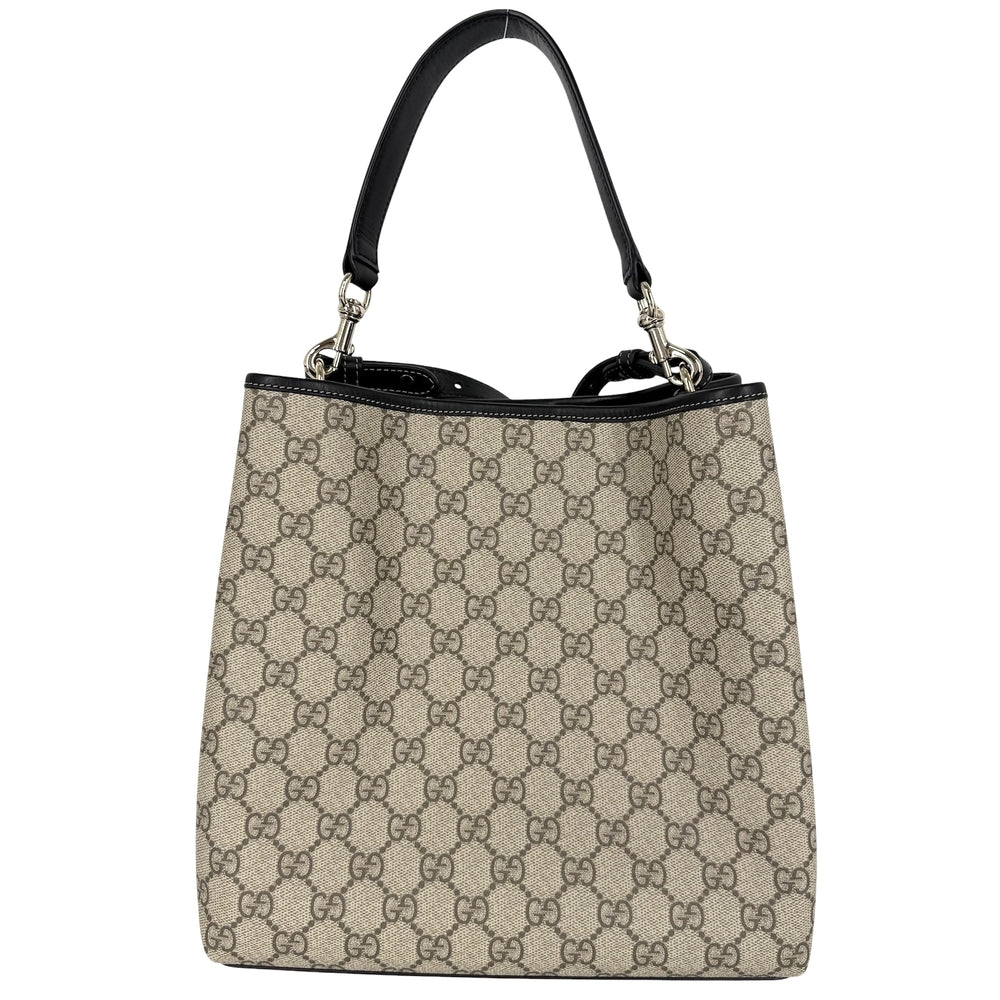 GUCCI グッチ トートバッグ GGエンブレム ミディアム バケットバッグ ハンドバッグ 815103 GGスプリームキャンバス レザー ベージュ ブラック 黒 ゴールド金具 レディース【中古品】