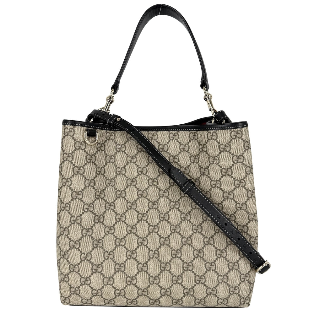 GUCCI グッチ トートバッグ GGエンブレム ミディアム バケットバッグ ハンドバッグ 815103 GGスプリームキャンバス レザー ベージュ ブラック 黒 ゴールド金具 レディース【中古品】