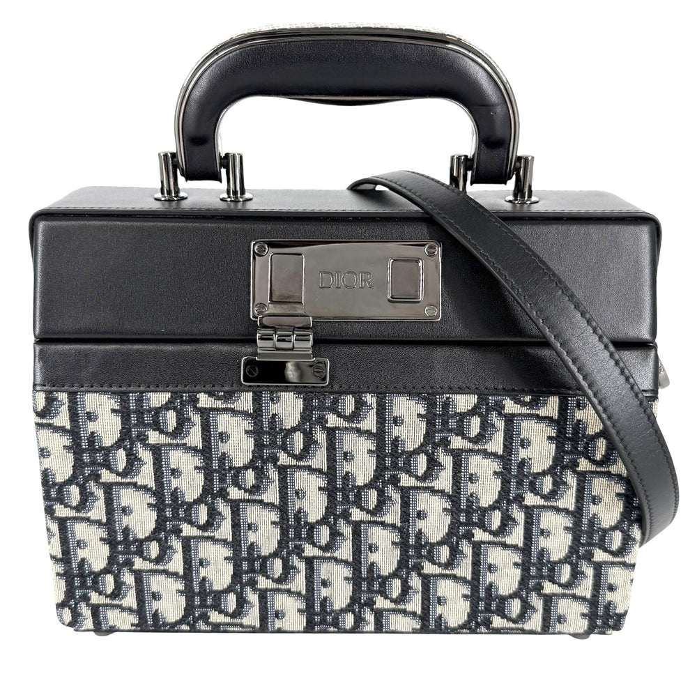 Christian Dior クリスチャンディオール 2WAY オブリーク ディオールロック ハンドバッグ キャンバス レザー ネイビー 紺 シルバー金具 メンズ【中古品】