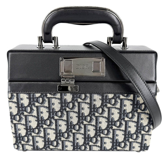 Christian Dior クリスチャンディオール 2WAY オブリーク ディオールロック ハンドバッグ キャンバス レザー ネイビー 紺 シルバー金具 メンズ【中古品】
