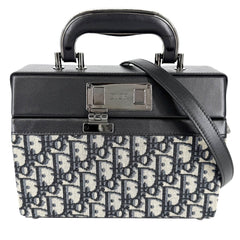 Christian Dior クリスチャンディオール 2WAY オブリーク ディオールロック ハンドバッグ キャンバス レザー ネイビー 紺 シルバー金具 メンズ【中古品】