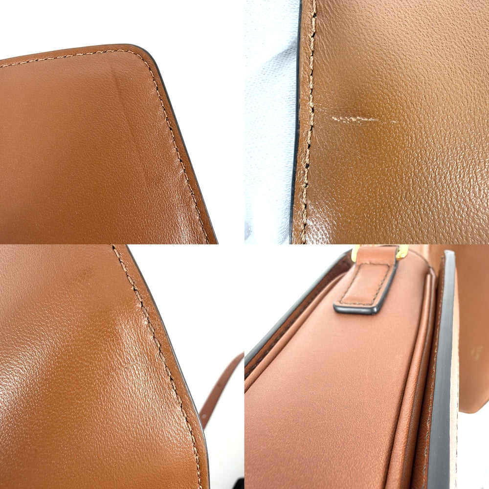 CELINE セリーヌ ショルダーバッグ ティーントリオンフ キャンバス レザー ベージュ ブラウン 茶 ゴールド金具 レディース【中古品】