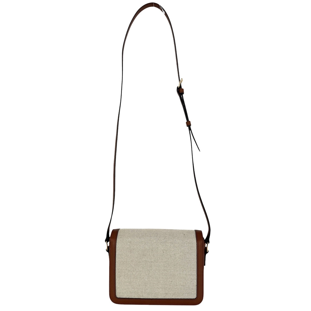 CELINE セリーヌ ショルダーバッグ ティーントリオンフ キャンバス レザー ベージュ ブラウン 茶 ゴールド金具 レディース【中古品】