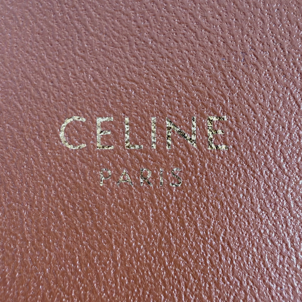 CELINE セリーヌ ショルダーバッグ ティーントリオンフ キャンバス レザー ベージュ ブラウン 茶 ゴールド金具 レディース【中古品】