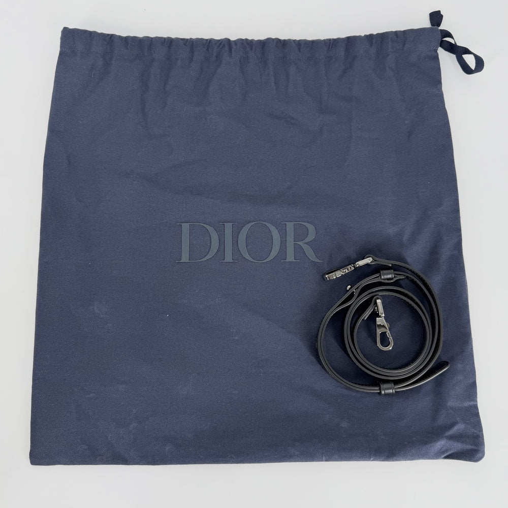 Christian Dior クリスチャンディオール 2WAY オブリーク ディオールロック ハンドバッグ キャンバス レザー ネイビー 紺 シルバー金具 メンズ【中古品】