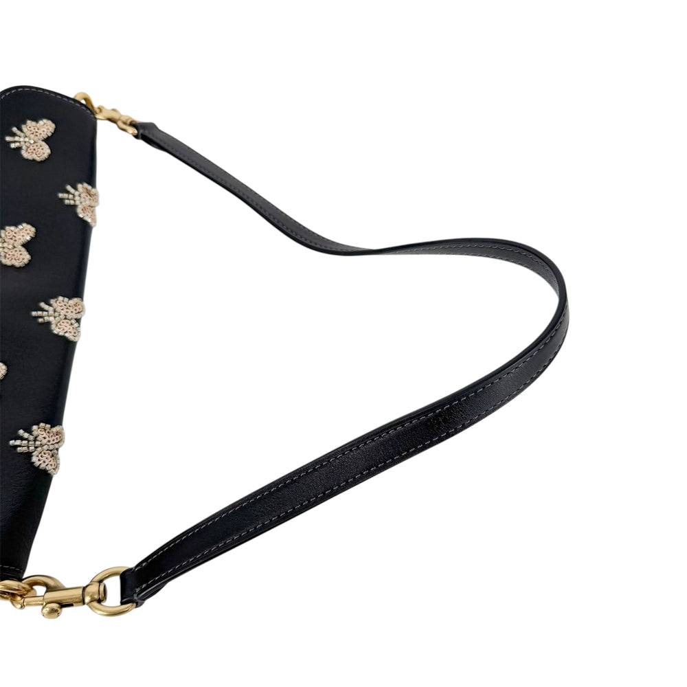 COACH コーチ 2WAY タビ― ショルダーバッグ 26 ハンドバッグ バタフライ 蝶 デインティー ボウ エンベリッシュメント レザー ビーズ スパンコール ブラック 黒 ゴールド金具 レディース【中古品】