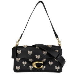 COACH コーチ 2WAY タビ― ショルダーバッグ 26 ハンドバッグ バタフライ 蝶 デインティー ボウ エンベリッシュメント レザー ビーズ スパンコール ブラック 黒 ゴールド金具 レディース【中古品】