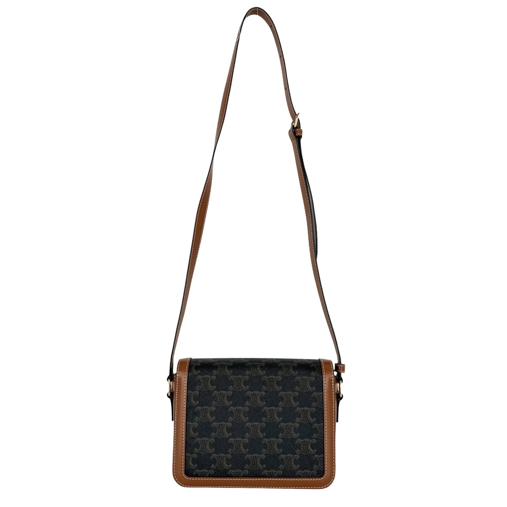 CELINE セリーヌ ショルダーバッグ ティーン トリオンフ PVC レザー ブラウン 茶 ゴールド金具 レディース【中古品】