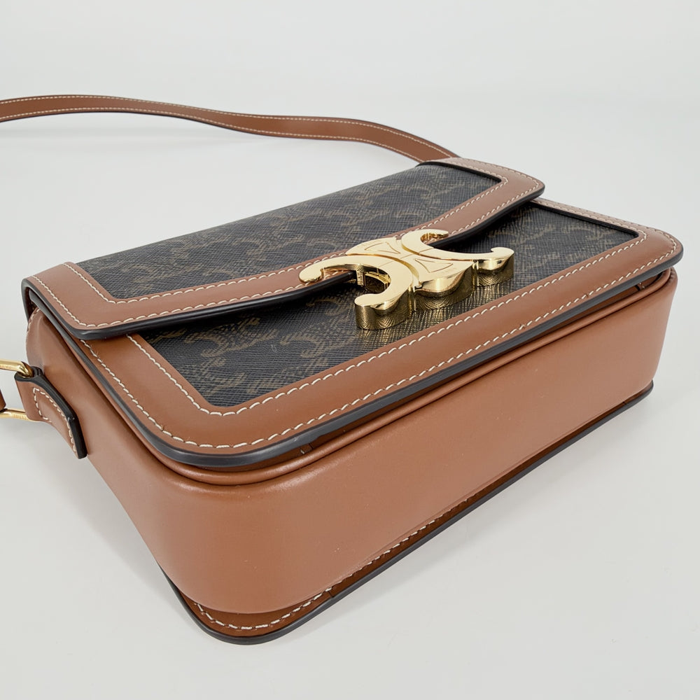 CELINE セリーヌ ショルダーバッグ ティーン トリオンフ PVC レザー ブラウン 茶 ゴールド金具 レディース【中古品】
