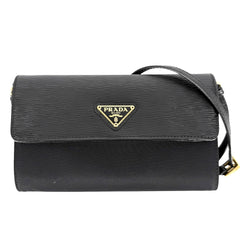 PRADA プラダ ショルダーバッグ ショルダーウォレット トライアングルロゴ ポシェット レザー ナイロン ブラック 黒 ゴールド金具 レディース【中古品】