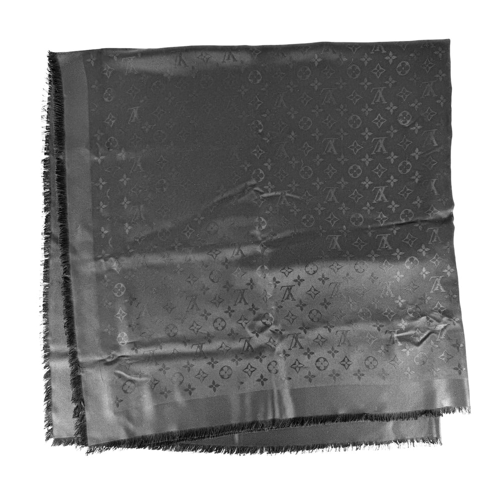LOUIS VUITTON ルイヴィトン マフラー ショール・モノグラム ストール Ｍ71329 秋 冬 シルク ウール ブラック 黒 レディース【中古品】