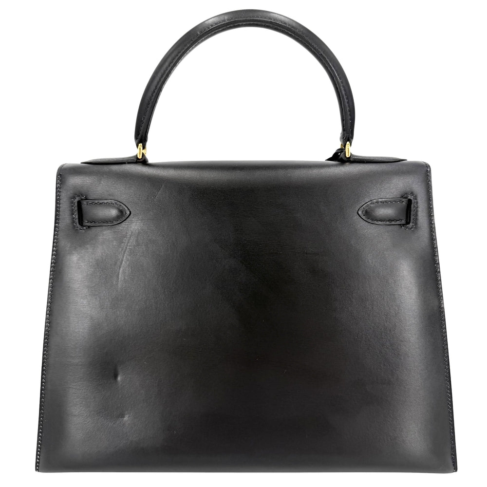 HERMES エルメス ハンドバッグ ケリー28 外縫い 〇H刻印 ボックスカーフ ブラック 黒 ゴールド金具 レディース 1978年【中古品】