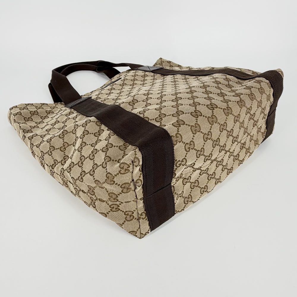 GUCCI グッチ トートバッグ ハンドバッグ 鞄 かばん 189669 GGキャンバス レザー ベージュ ブラウン 茶 シルバー金具 レディース【中古品】