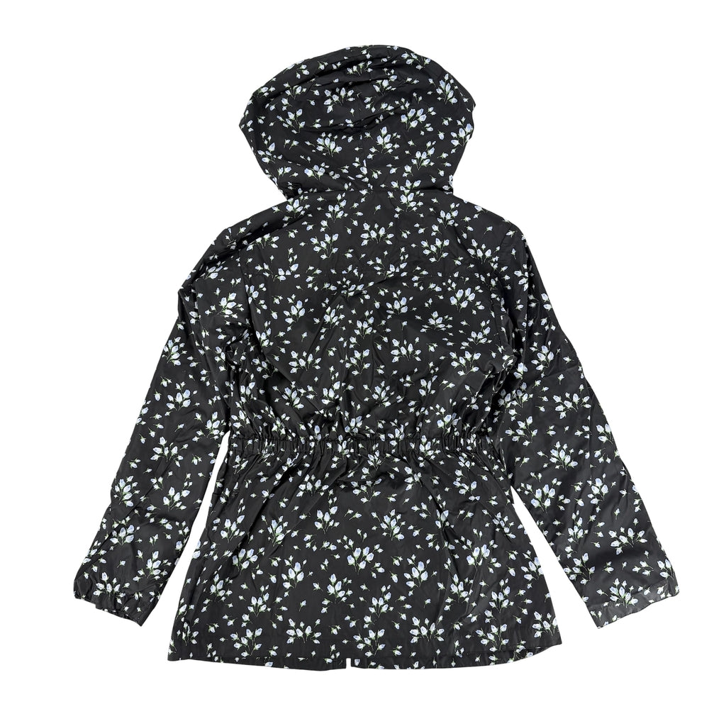 PRADA プラダ ジャケット 花柄 フード付き トライアングルロゴ アパレル 服 40 ブラック 黒 ブルー 青 シルバー金具 春 秋 ナイロン レディース【中古品】