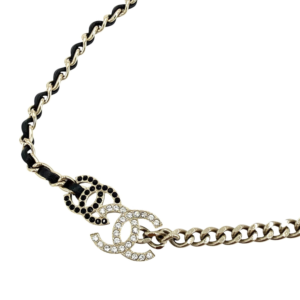 CHANEL シャネル ネックレス ココマーク ショートチェーン アクセサリー GP レザー ラインストーン AB9278 レディース 約14.7g 2025年【中古品】