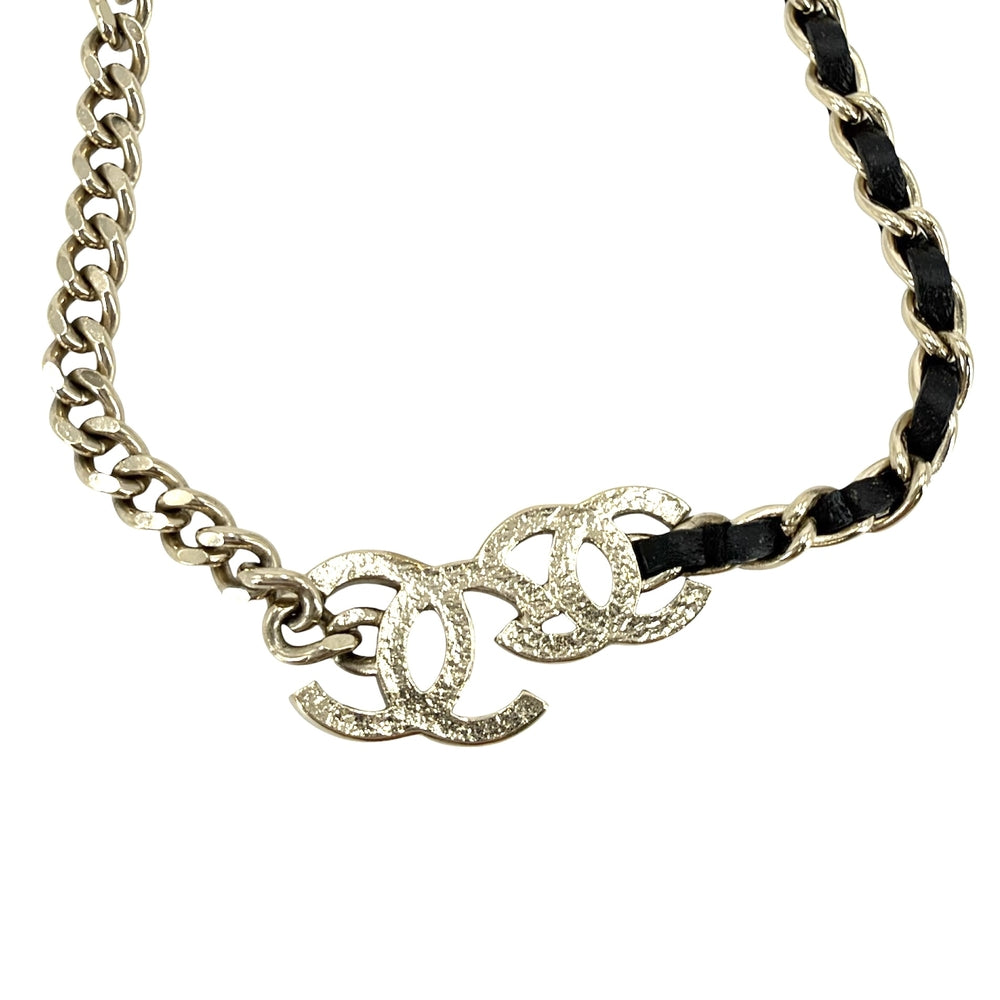 CHANEL シャネル ネックレス ココマーク ショートチェーン アクセサリー GP レザー ラインストーン AB9278 レディース 約14.7g 2025年【中古品】