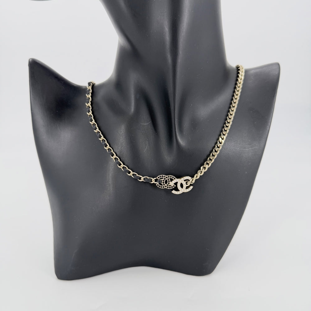 CHANEL シャネル ネックレス ココマーク ショートチェーン アクセサリー GP レザー ラインストーン AB9278 レディース 約14.7g 2025年【中古品】