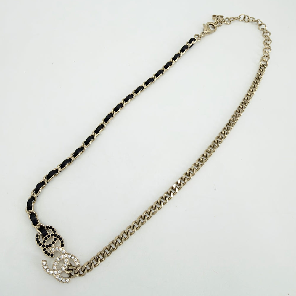 CHANEL シャネル ネックレス ココマーク ショートチェーン アクセサリー GP レザー ラインストーン AB9278 レディース 約14.7g 2025年【中古品】
