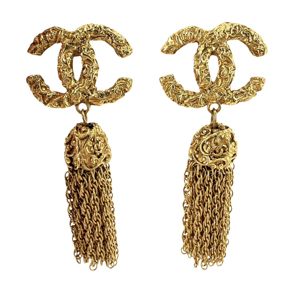 CHANEL シャネル イヤリング ココマーク フリンジ アクセサリー GP 03A レディース 約33.7g 2003年【中古品】
