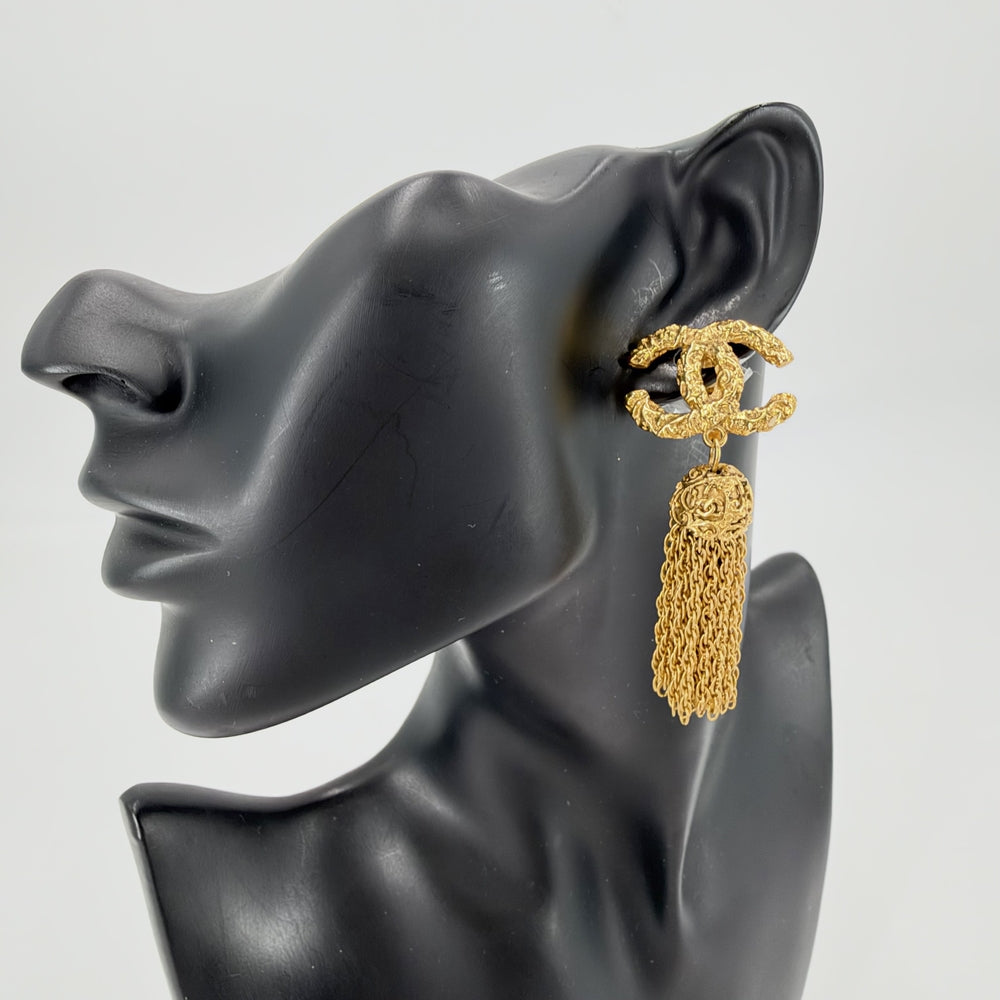 CHANEL シャネル イヤリング ココマーク フリンジ アクセサリー GP 03A レディース 約33.7g 2003年【中古品】