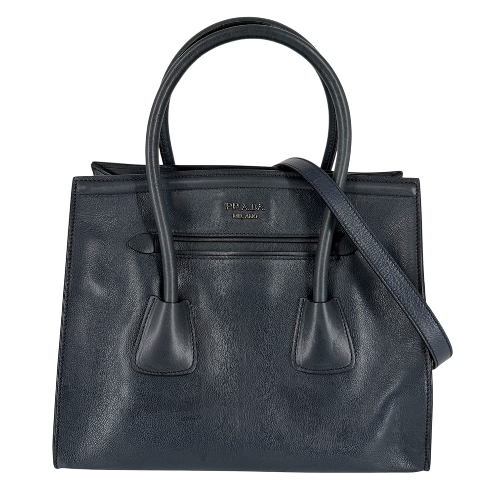 PRADA プラダ 2WAY トートバッグ ショルダーバッグ カーフ ブルーグレー シルバー金具 レディース【中古品】