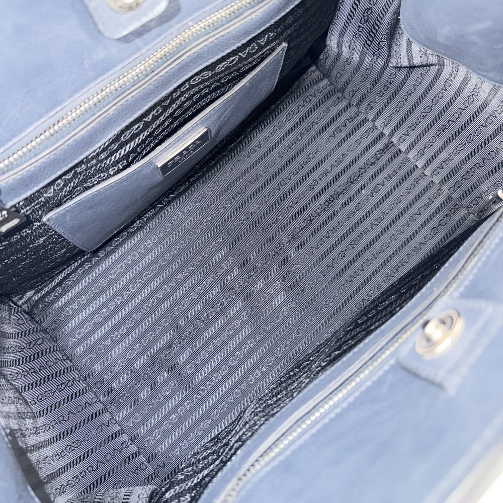 PRADA プラダ 2WAY トートバッグ ショルダーバッグ カーフ ブルーグレー シルバー金具 レディース【中古品】