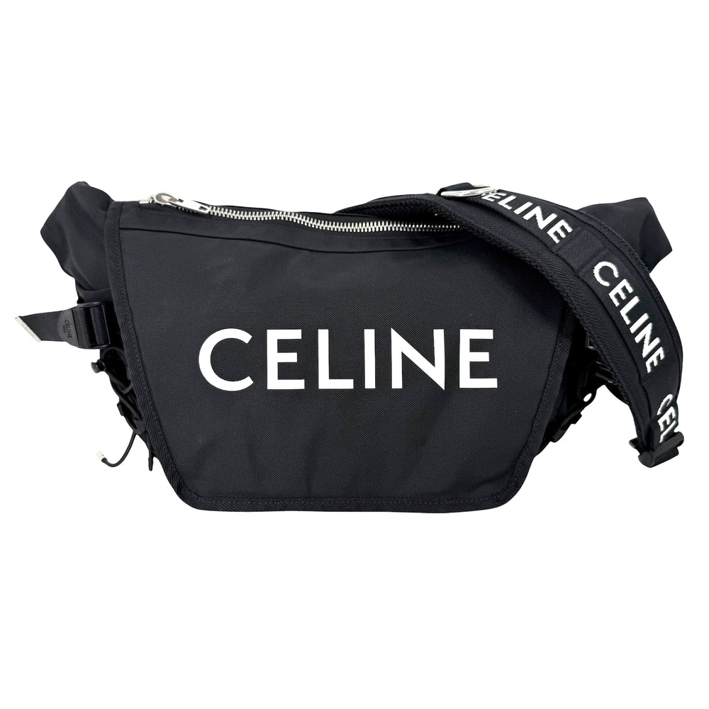 CELINE セリーヌ ショルダーバッグ ボディバッグ ロゴプリント ナイロン ブラック 黒 シルバー金具 レディース【中古品】