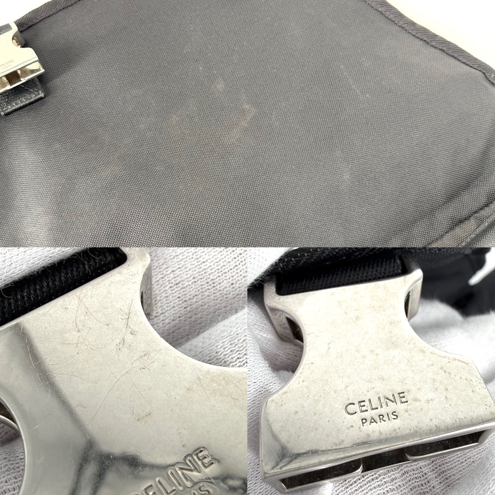 CELINE セリーヌ ショルダーバッグ ボディバッグ ロゴプリント ナイロン ブラック 黒 シルバー金具 レディース【中古品】