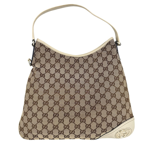 GUCCI グッチ ハンドバッグ ワンショルダー 169947 GGキャンバス レザー ベージュ アイボリー ゴールド金具 レディース【中古品】