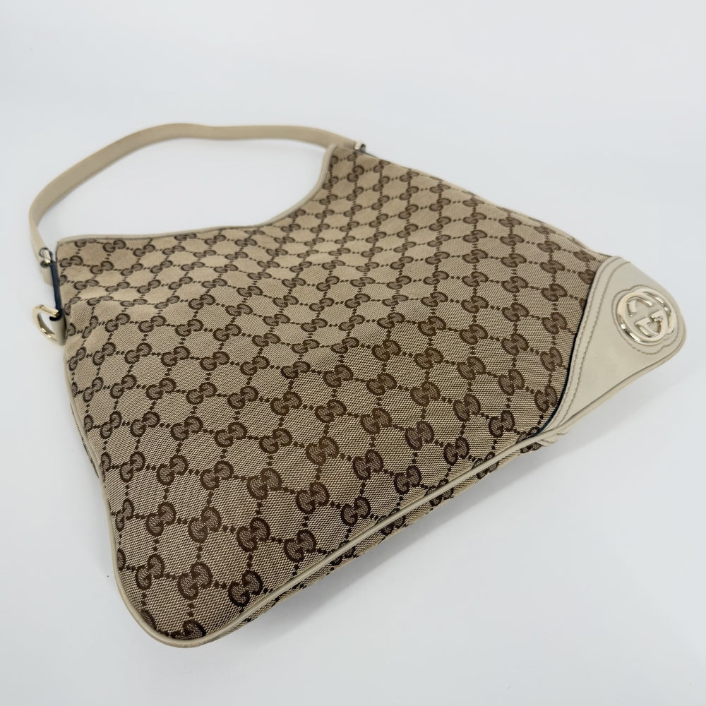 GUCCI グッチ ハンドバッグ ワンショルダー 169947 GGキャンバス レザー ベージュ アイボリー ゴールド金具 レディース【中古品】