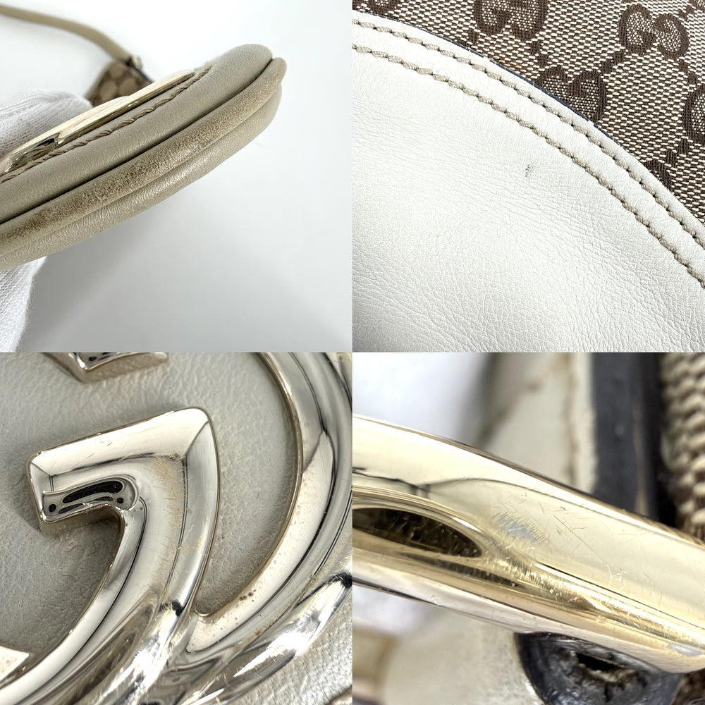 GUCCI グッチ ハンドバッグ ワンショルダー 169947 GGキャンバス レザー ベージュ アイボリー ゴールド金具 レディース【中古品】