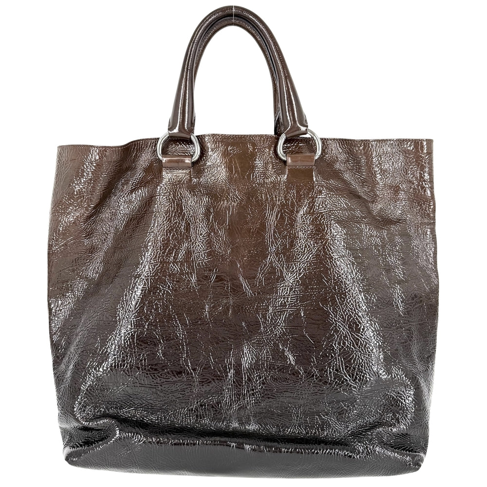 PRADA プラダ トートバッグ グラデーション トライアングルロゴ BN1713 エナメル ブラウン 茶 シルバー金具 レディース【中古品】