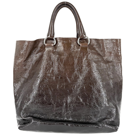 PRADA プラダ トートバッグ グラデーション トライアングルロゴ BN1713 エナメル ブラウン 茶 シルバー金具 レディース【中古品】
