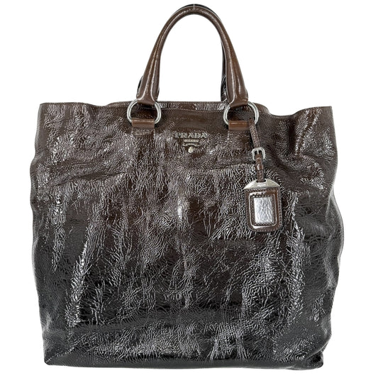 PRADA プラダ トートバッグ グラデーション トライアングルロゴ BN1713 エナメル ブラウン 茶 シルバー金具 レディース【中古品】