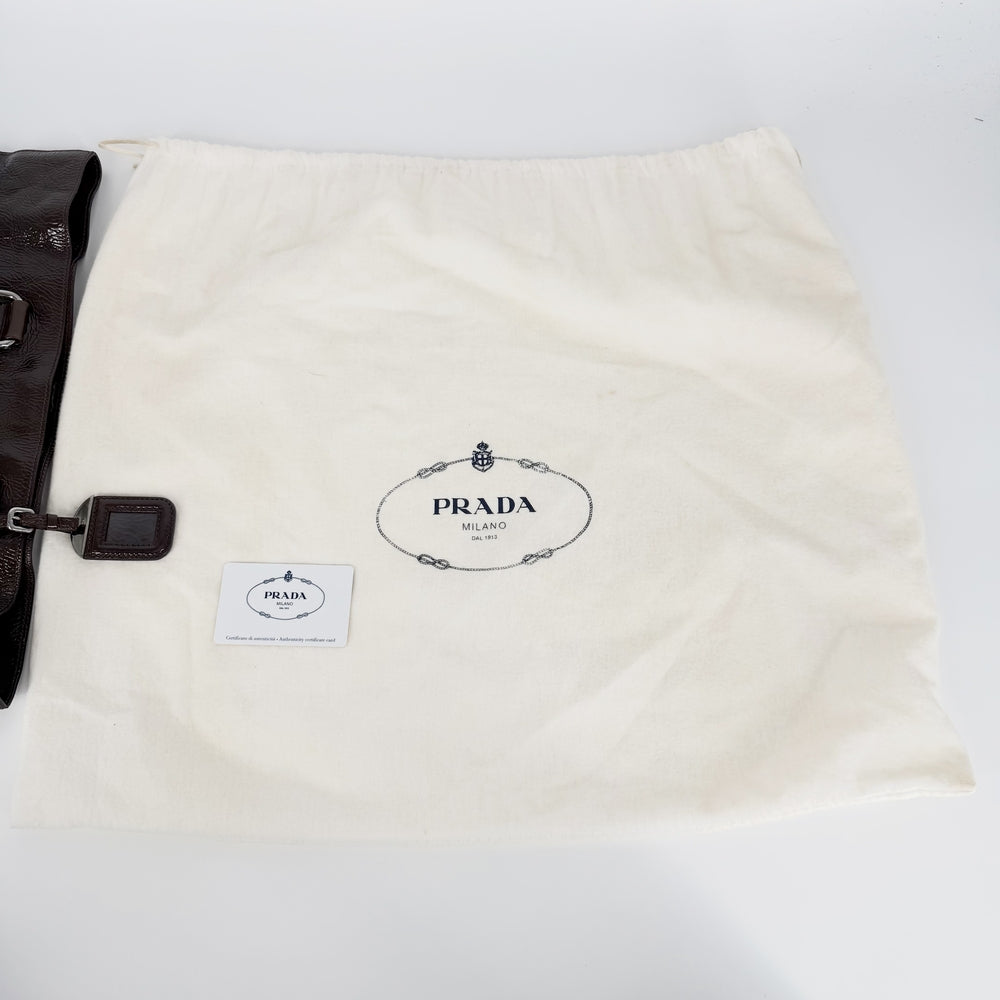 PRADA プラダ トートバッグ グラデーション トライアングルロゴ BN1713 エナメル ブラウン 茶 シルバー金具 レディース【中古品】