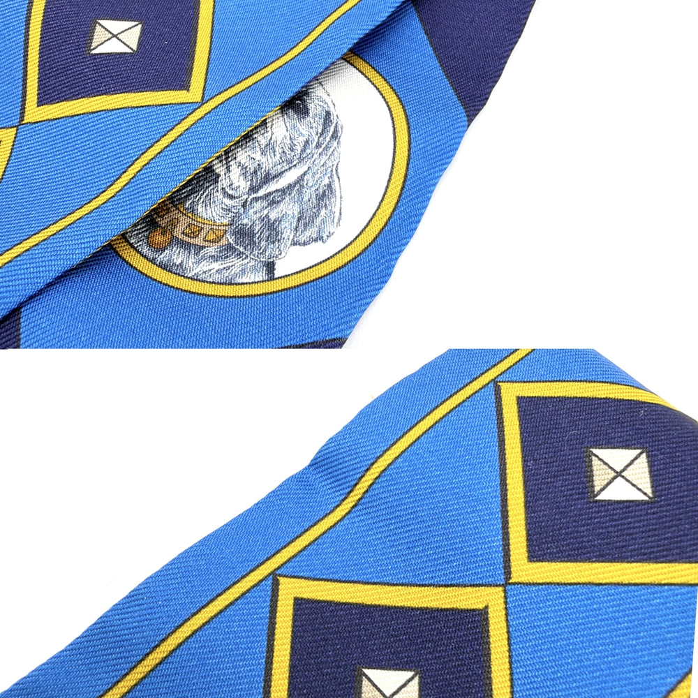 HERMES エルメス スカーフ ツイリー COLLIERS ET CHIENS コリエ エ シアン Twilly シルク ブルー 青 イエロー レディース【中古品】