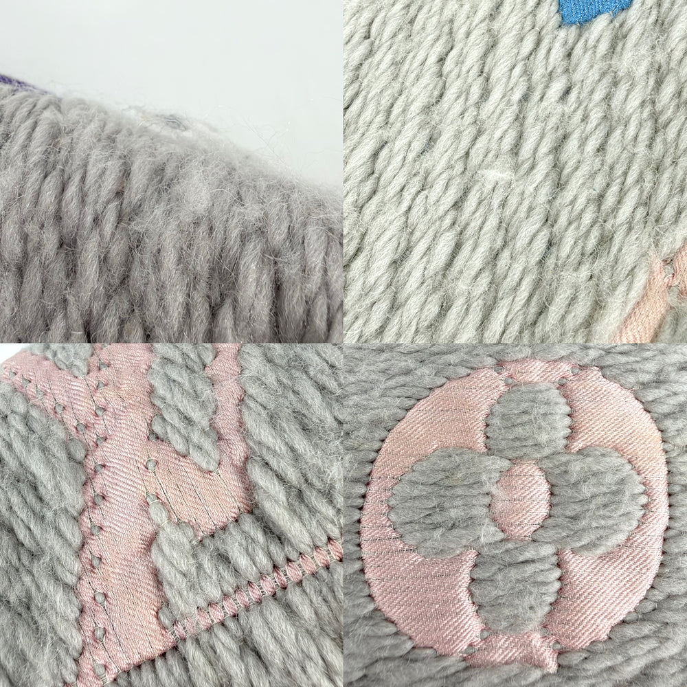 LOUIS VUITTON ルイヴィトン マフラー エシャルプ ロゴマニア レインボー LVロゴ M75874 ウール シルク グレー レディース【中古品】