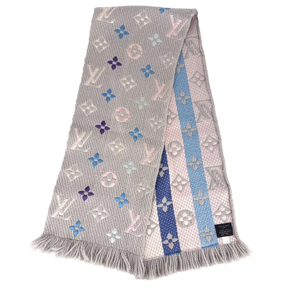 LOUIS VUITTON ルイヴィトン マフラー エシャルプ ロゴマニア レインボー LVロゴ M75874 ウール シルク グレー レディース【中古品】