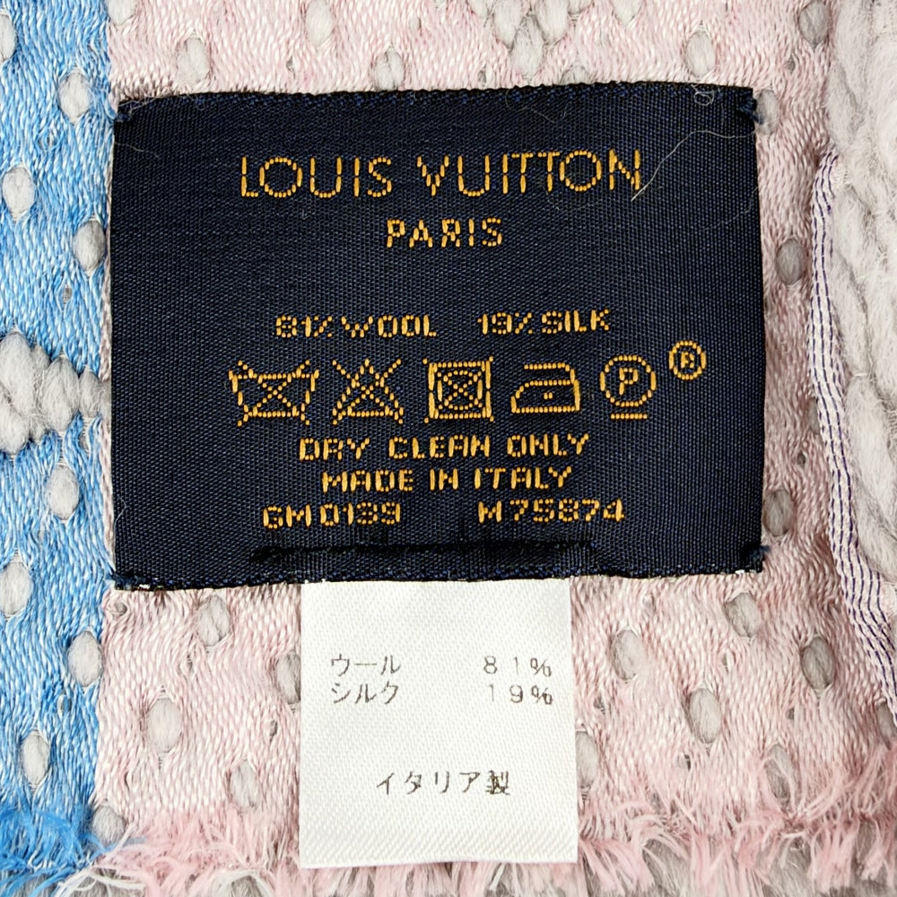 LOUIS VUITTON ルイヴィトン マフラー エシャルプ ロゴマニア レインボー LVロゴ M75874 ウール シルク グレー レディース【中古品】