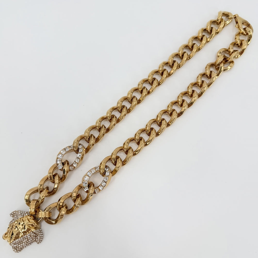 VERSACE ヴェルサーチ ネックレス パラッツォディアクリスタル チェーンネックレス アクセサリー チョーカー メンズ レディース メタル クリスタル DG18455 ゴールド ユニセックス【中古品】