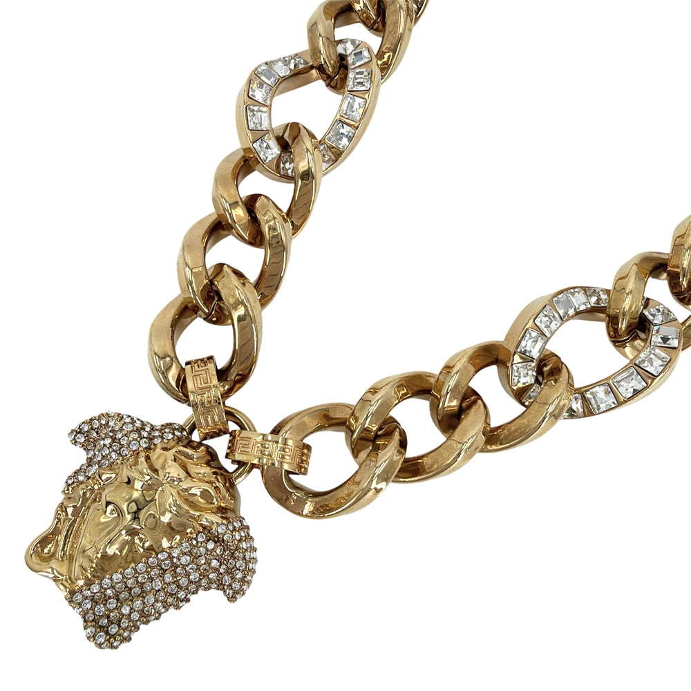 VERSACE ヴェルサーチ ネックレス パラッツォディアクリスタル チェーンネックレス アクセサリー チョーカー メンズ レディース メタル クリスタル DG18455 ゴールド ユニセックス【中古品】