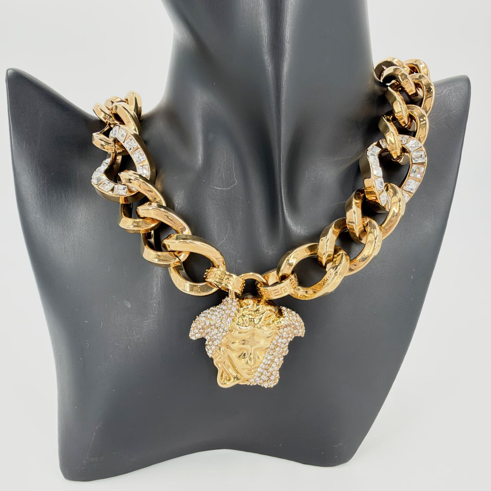 VERSACE ヴェルサーチ ネックレス パラッツォディアクリスタル チェーンネックレス アクセサリー チョーカー メンズ レディース メタル クリスタル DG18455 ゴールド ユニセックス【中古品】