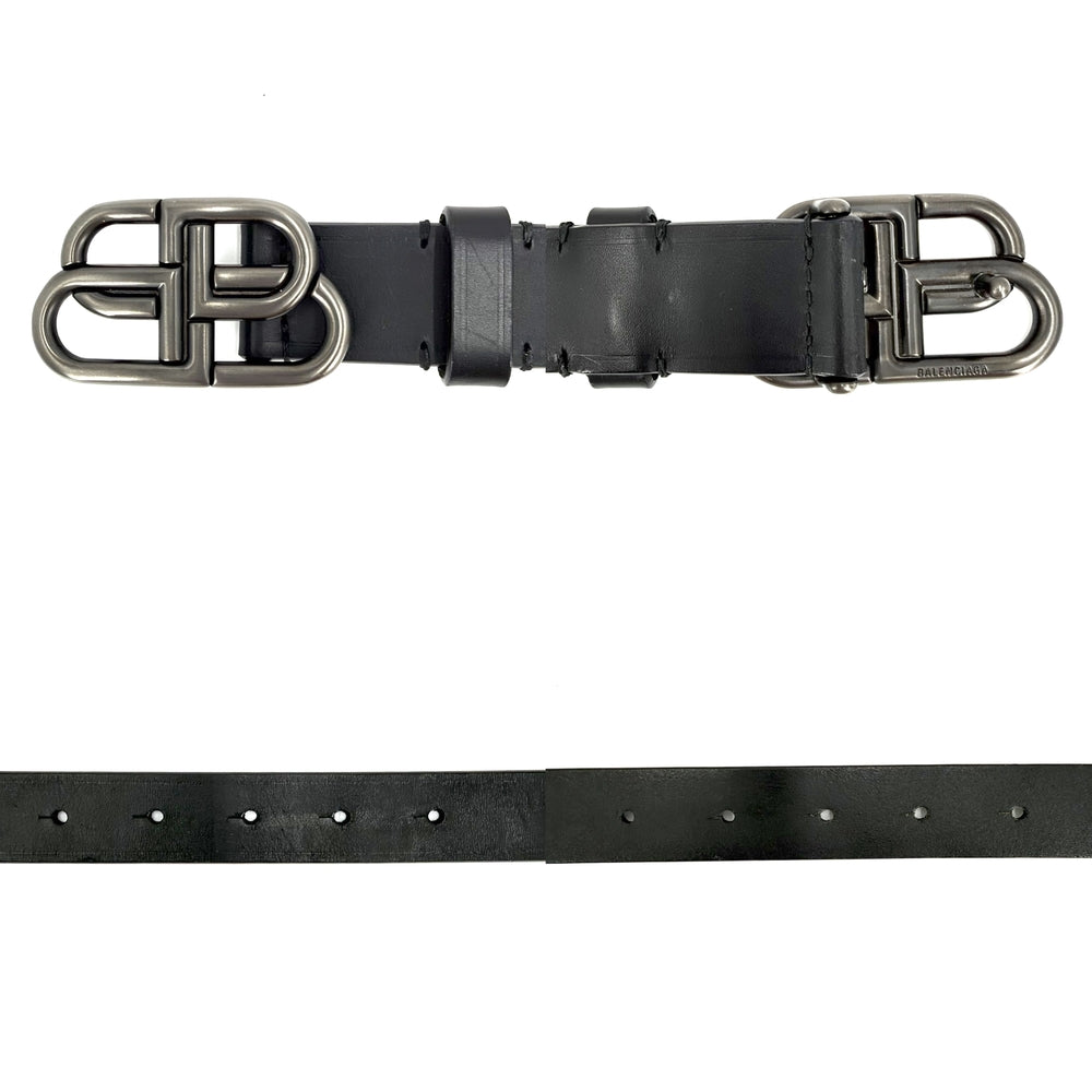BALENCIAGA バレンシアガ ベルト BB ラージ ベルト 570370 レザー ブラック 黒 ブラック金具 メンズ【中古品】