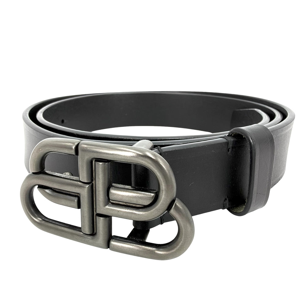 BALENCIAGA バレンシアガ ベルト BB ラージ ベルト 570370 レザー ブラック 黒 ブラック金具 メンズ【中古品】