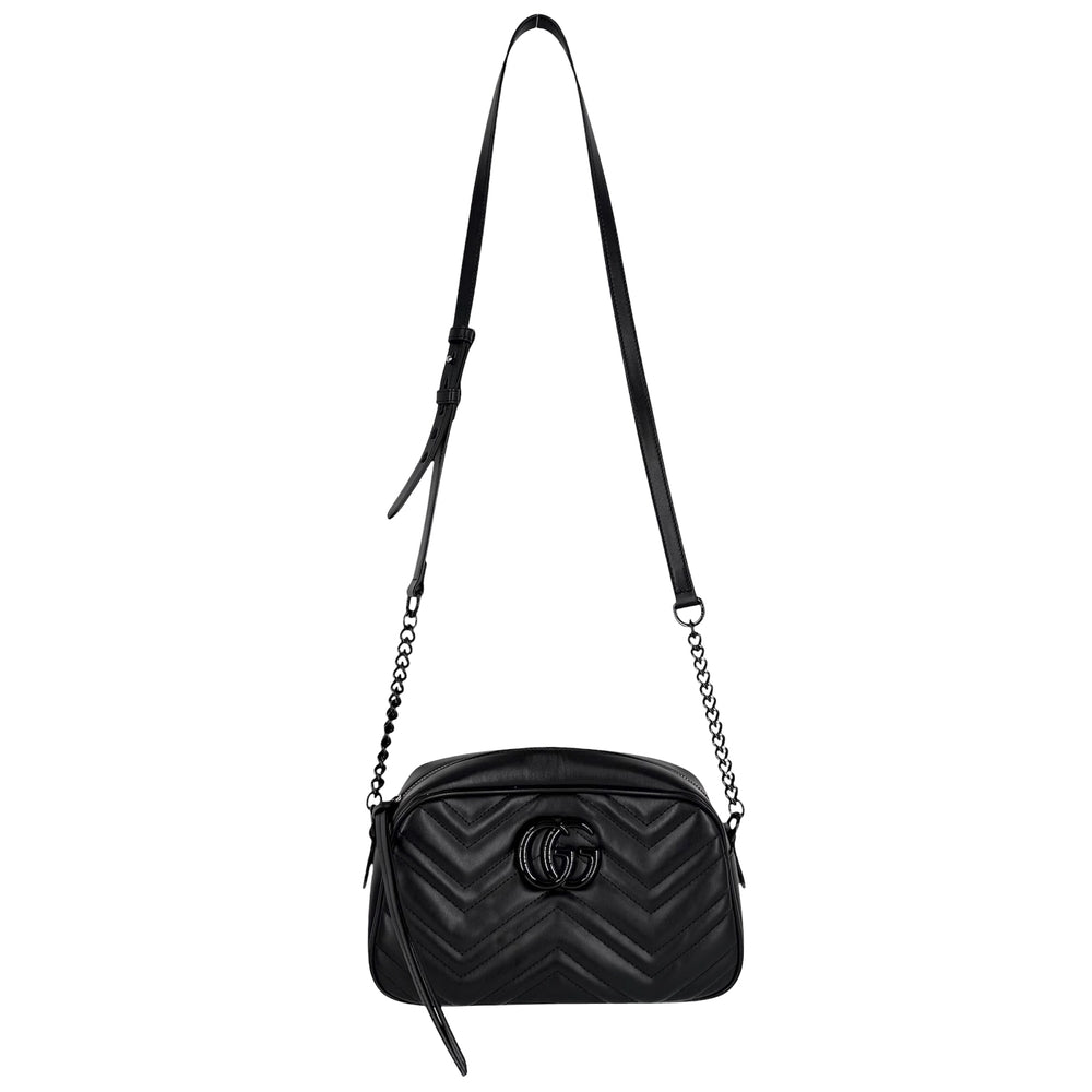 GUCCI グッチ ショルダーバッグ GGマーモント スモール カメラバッグ キルティング 447632 レザー ブラック 黒 ブラック金具 レディース【中古品】