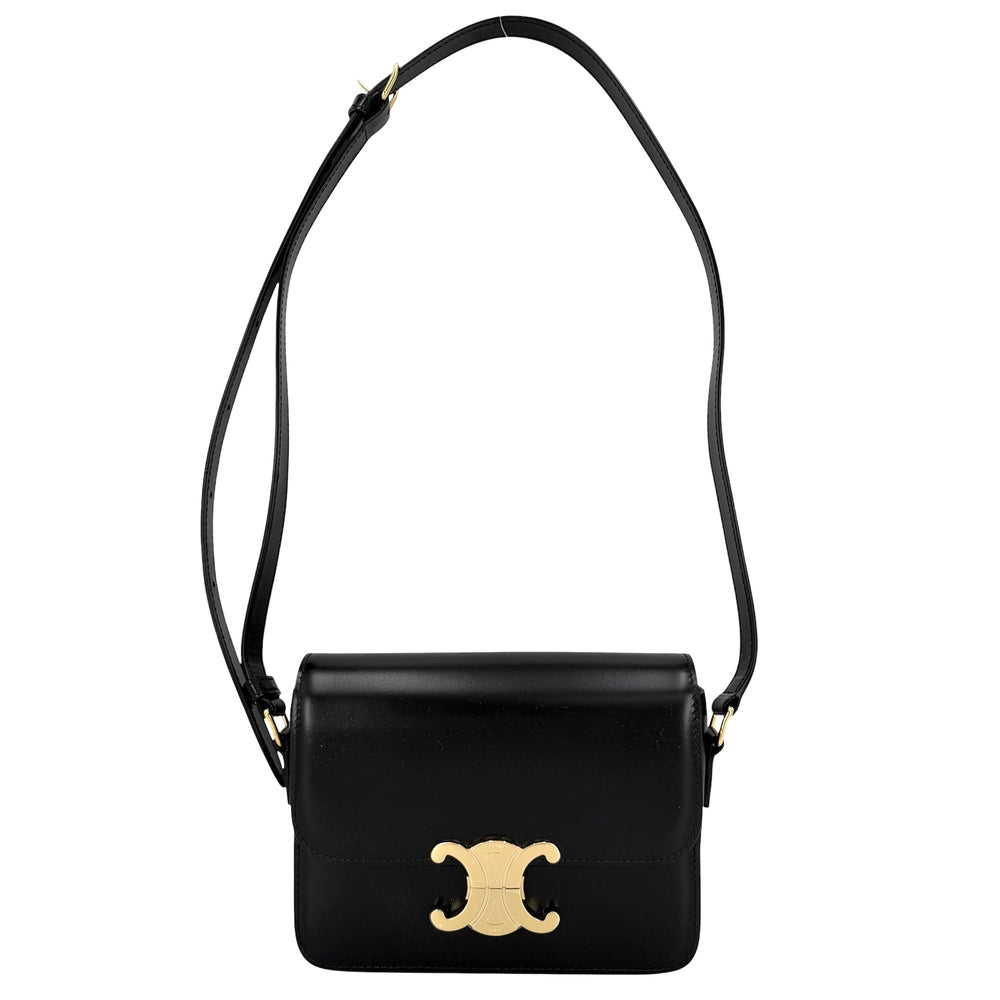 CELINE セリーヌ ショルダーバッグ ティーン トリオンフ 188423BF4.38NO レザー ブラック 黒 ゴールド金具 レディース【中古品】