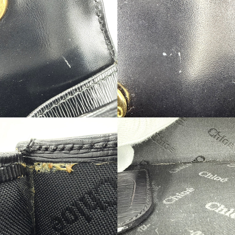 Chloe クロエ ショルダーバッグ ロゴ チェーン レザー ブラック 黒 ゴールド金具 レディース【中古品】