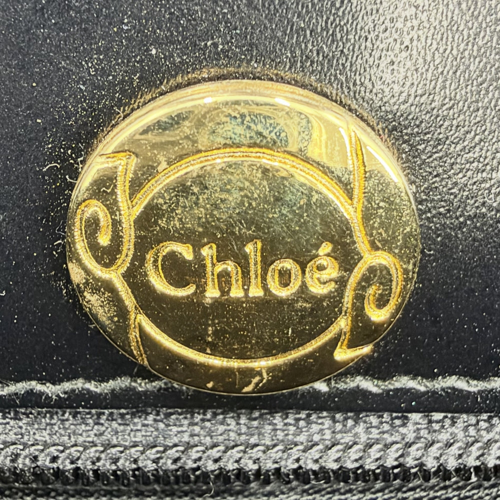 Chloe クロエ ショルダーバッグ ロゴ チェーン レザー ブラック 黒 ゴールド金具 レディース【中古品】